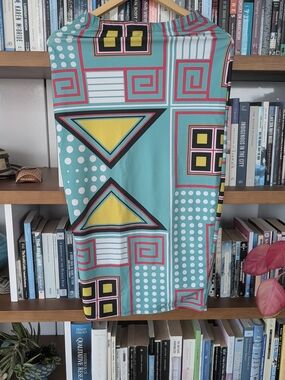 RUE 107 Bold Geometric Turquoise Pencil Skirt Afrofruturism
